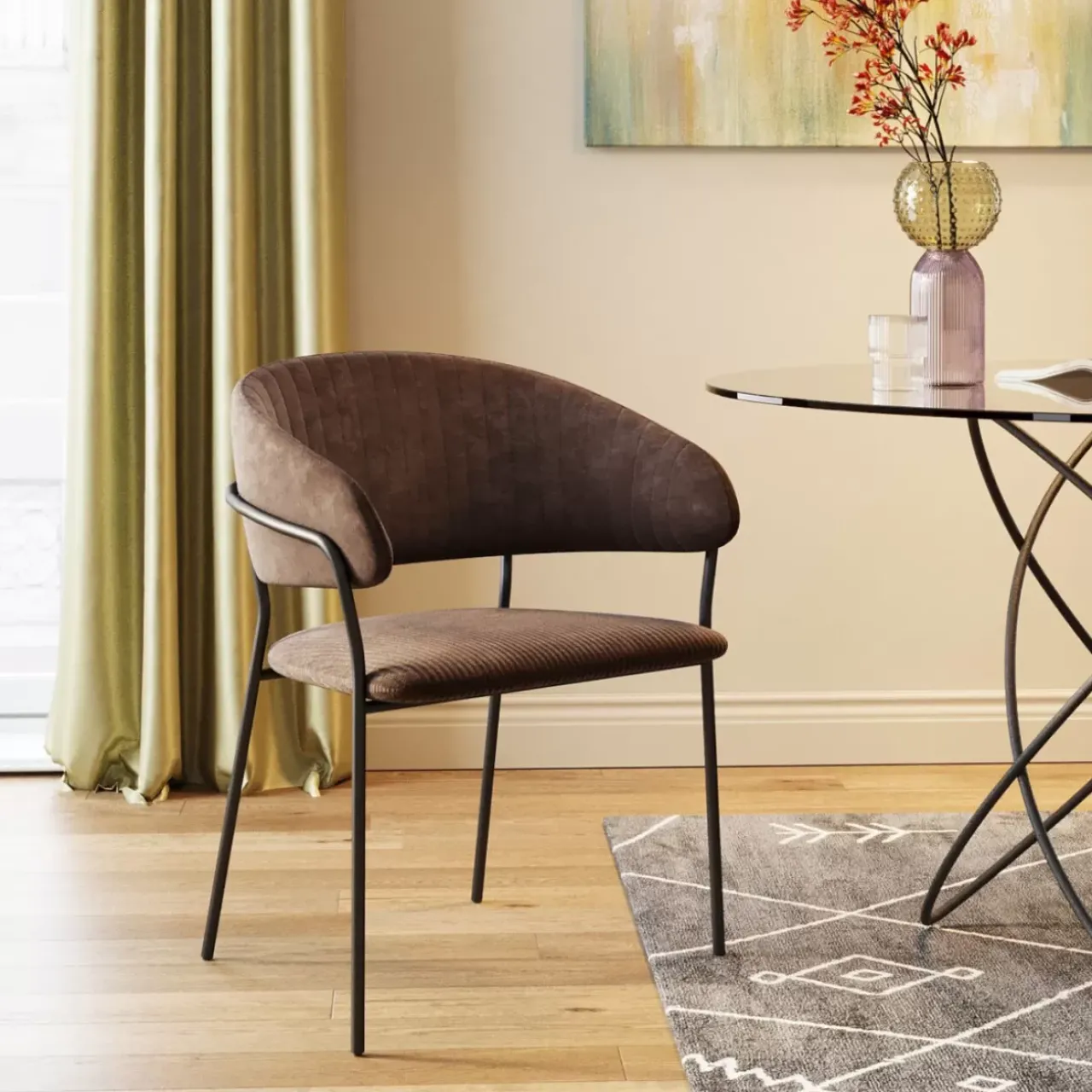 KARE Design Stühle-Armlehnstuhl Belle Cord Braun (2/Set)