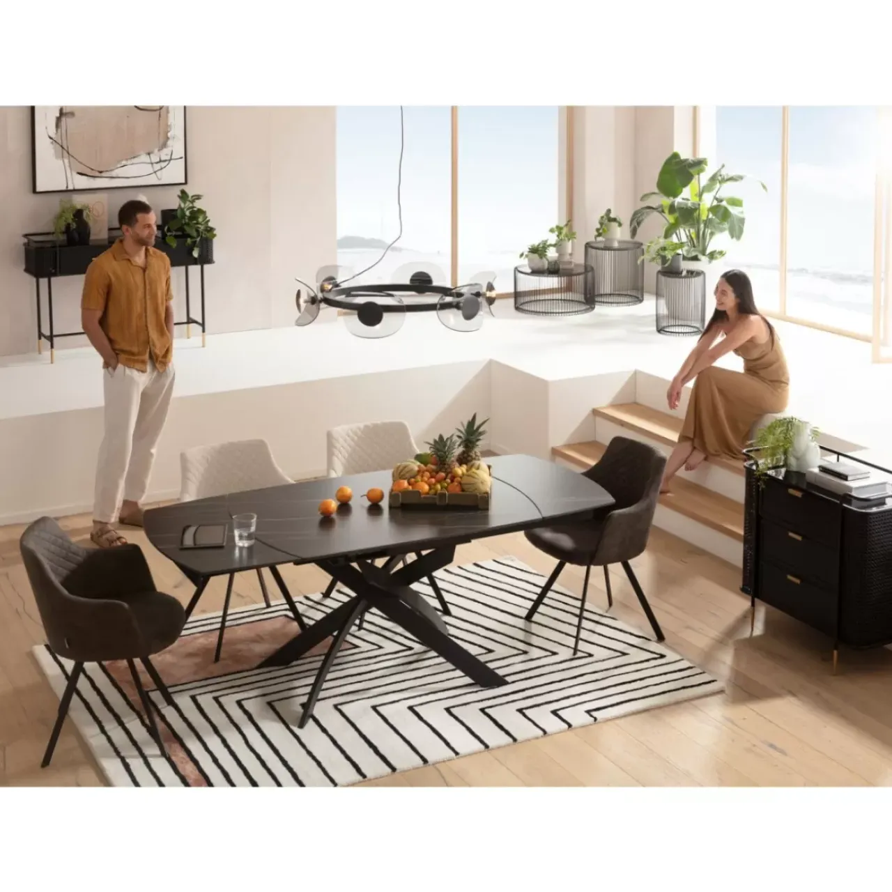 KARE Design Tische-Ausziehtisch Twist Schwarz 120(30+30)X90Cm