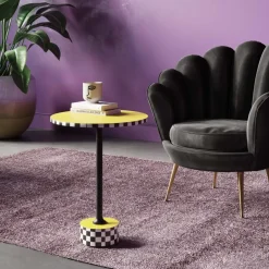 KARE Design Tische-Beistelltisch Domero Checkers Gelb O25Cm
