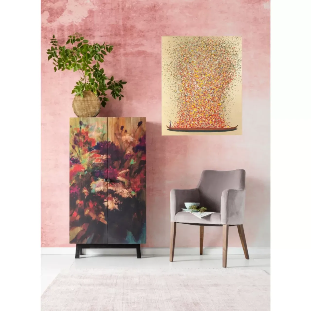 KARE Design Bilder-Bild Touched Flower Boat Gold Rot 80X100Cm