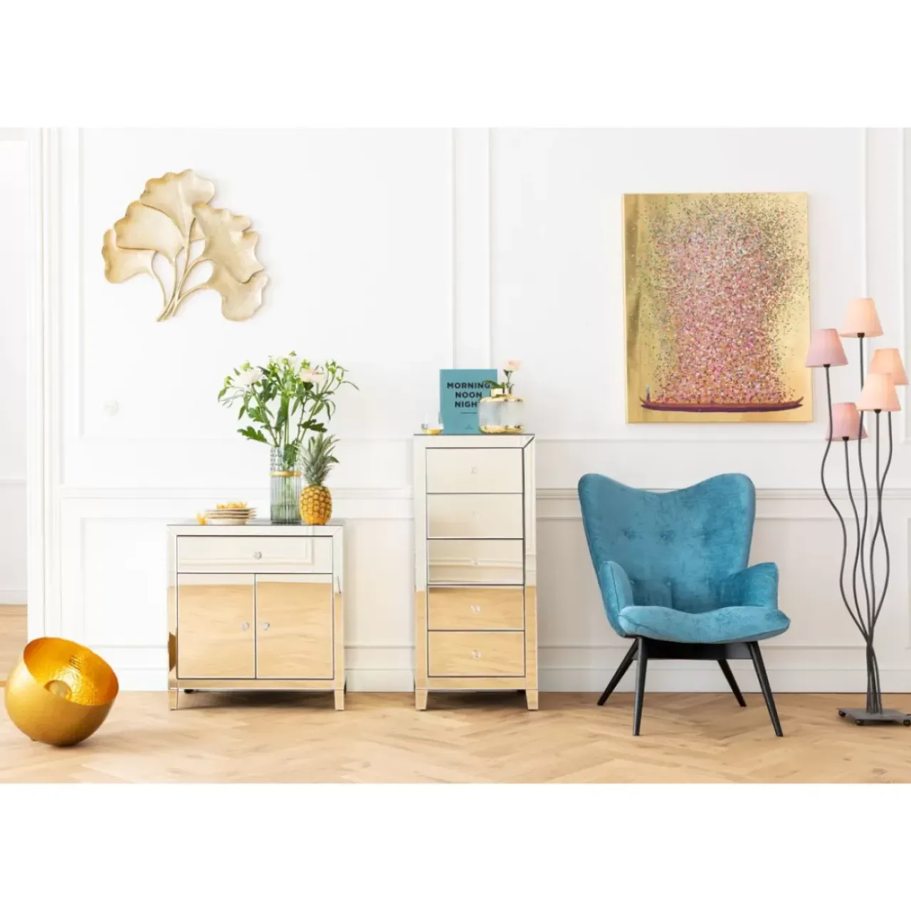 KARE Design Bilder-Bild Touched Flower Boat Gold Pink 100X80Cm