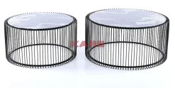 KARE Design Tische-Couchtisch Wire Glas Marble Schwarz (2/Set)