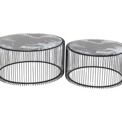 KARE Design Tische-Couchtisch Wire Glas Marble Schwarz (2/Set)