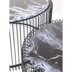 KARE Design Tische-Couchtisch Wire Glas Marble Schwarz (2/Set)