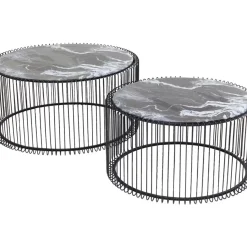 KARE Design Tische-Couchtisch Wire Glas Marble Schwarz (2/Set)