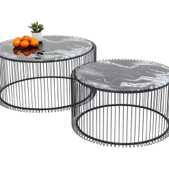 KARE Design Tische-Couchtisch Wire Glas Marble Schwarz (2/Set)