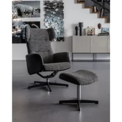 KARE Design Sessel-Drehsessel Mit Hocker Ohio Salt And Pepper