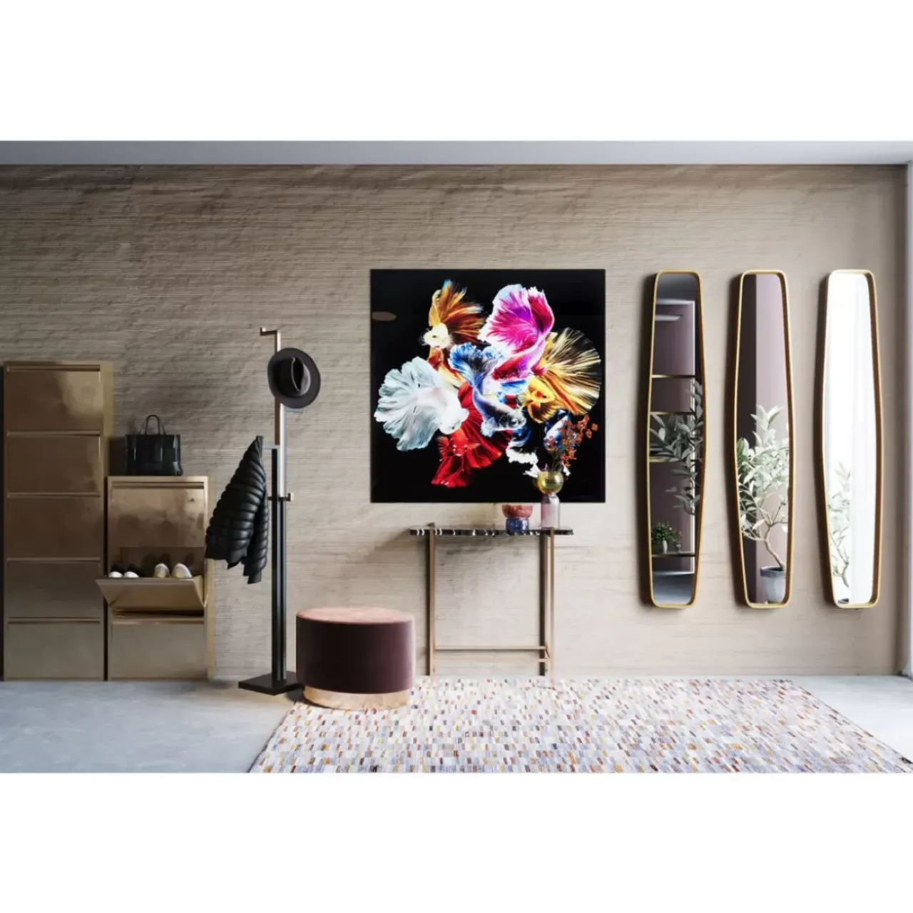 KARE Design Bilder-Glasbild Colorful Swarm Fish 120X120Cm