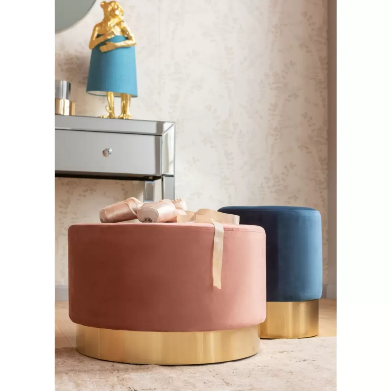 KARE Design Sitzbänke-Hocker Cherry Rose Brass O55Cm