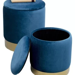 KARE Design Sitzbänke-Hocker Cherry Storage Blau Brass (2/Set)