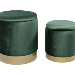 KARE Design Sitzbänke-Hocker Cherry Storage Dunkelgrun Brass (2/Set)