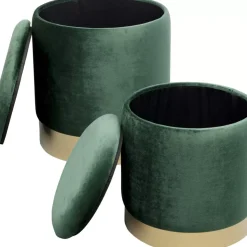 KARE Design Sitzbänke-Hocker Cherry Storage Dunkelgrun Brass (2/Set)