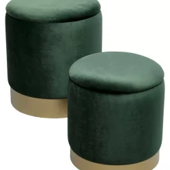 KARE Design Sitzbänke-Hocker Cherry Storage Dunkelgrun Brass (2/Set)