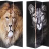KARE Design Paravents-Paravent King Lion Vs Cat Girl 120X180Cm