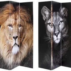 KARE Design Paravents-Paravent King Lion Vs Cat Girl 120X180Cm