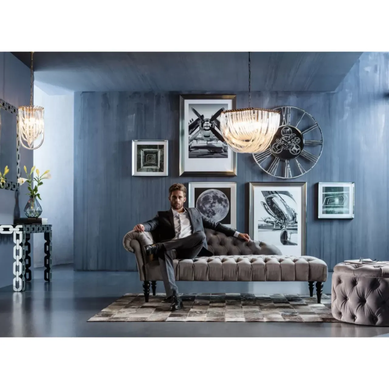 KARE Design Sofas & Couches-Recamiere Desire Velvet Silbergrau