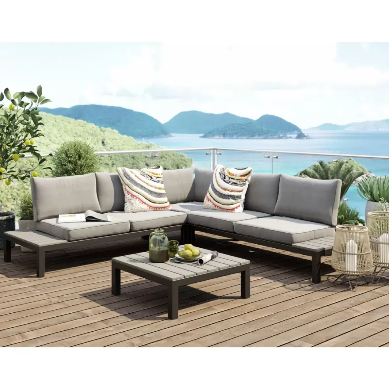 KARE Design Outdoormöbel-Sitzgruppe Holiday Schwarz (4-Tlg.)