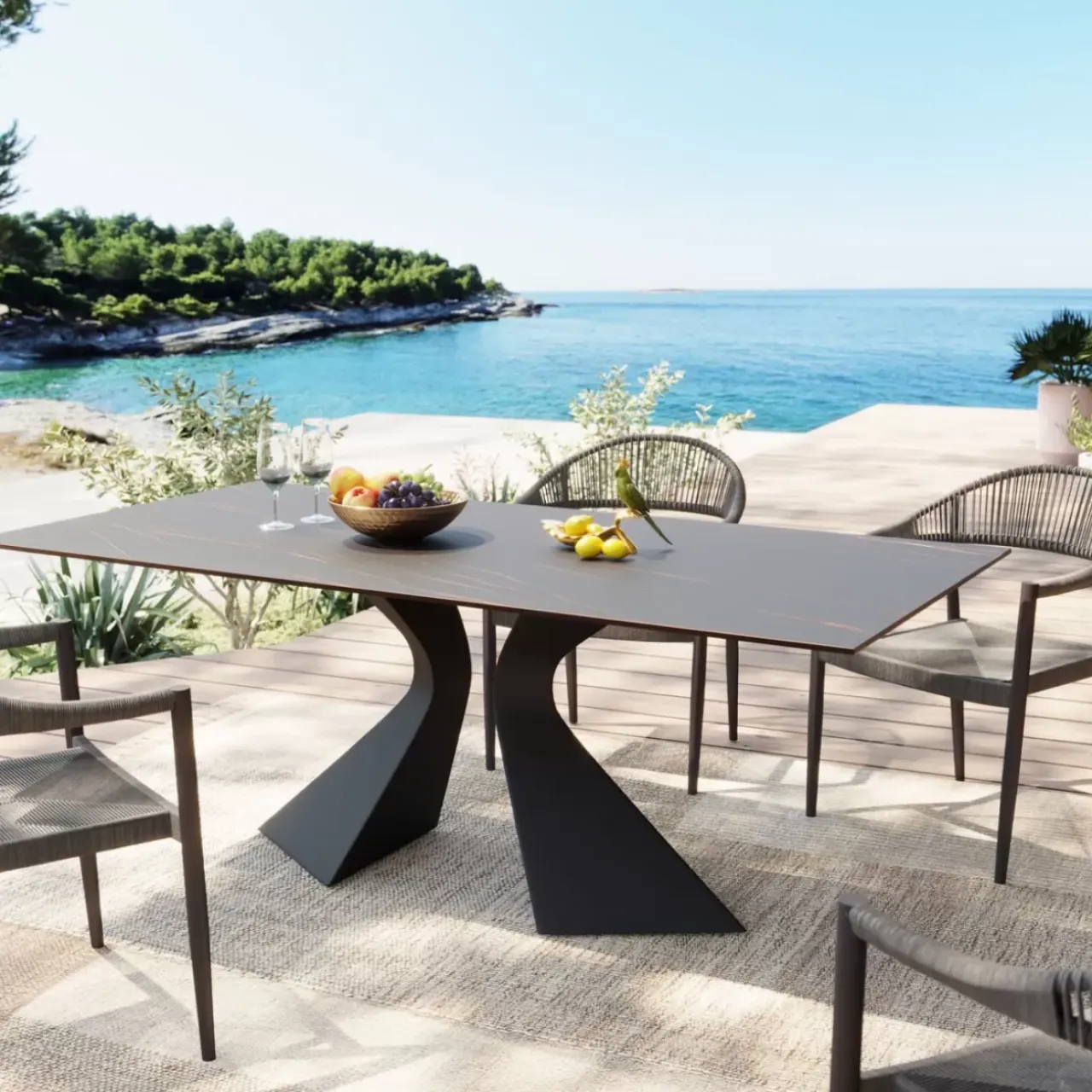 KARE Design Outdoormöbel-Tisch Gloria Outdoor Keramik Schwarz 180X90Cm