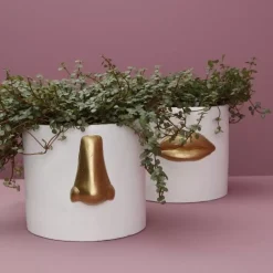 KARE Design Sonstiges & Zubehör Accessoires-Ubertopf Nase Weiss/Gold