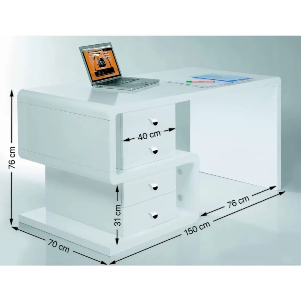 KARE Design Tische-White Club Schreibtisch Snake 150X70Cm